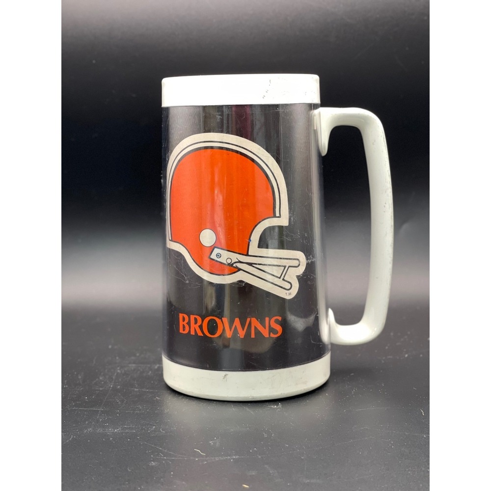 Thermo-Serv Cleveland Browns Helmet Logo Insulated‎ Plastic Mug Black Orange USA